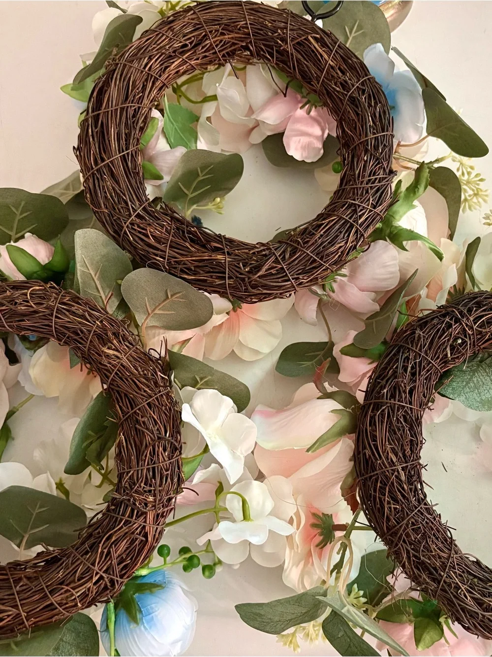 Pastel Artificial Flower Wreaths - Peach, white, Pink & Light Blue